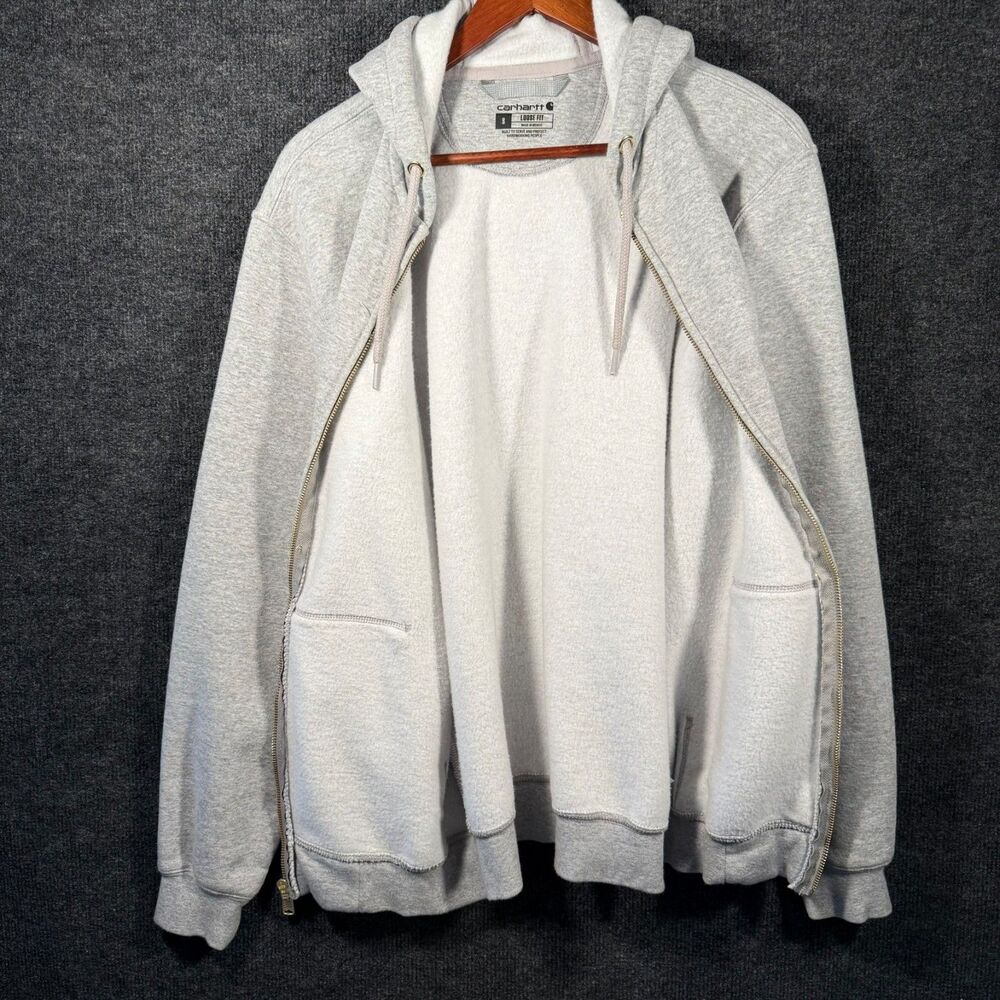 Carhartt Men's Small Loose Fit Full Zip Hoodie Heather Gray Fleece Sweatshirt